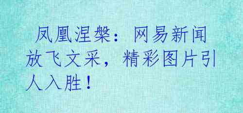 凤凰涅槃:网易新闻放飞文采,精彩图片引人入胜!