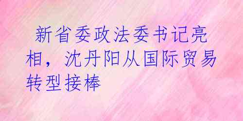  新省委政法委书记亮相，沈丹阳从国际贸易转型接棒 