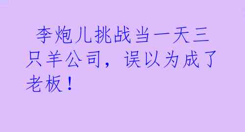  李炮儿挑战当一天三只羊公司，误以为成了老板！ 