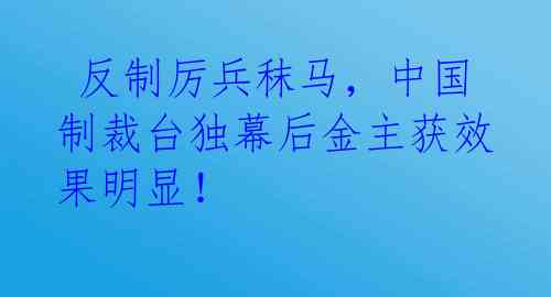  反制厉兵秣马，中国制裁台独幕后金主获效果明显！ 