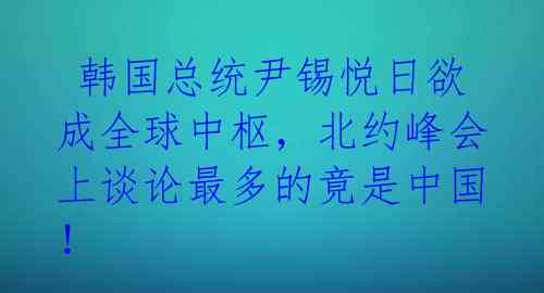 韩国总统尹锡悦日欲成全球中枢,北约峰会上谈论最多的竟是中国!