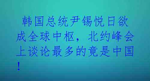  韩国总统尹锡悦日欲成全球中枢，北约峰会上谈论最多的竟是中国！ 