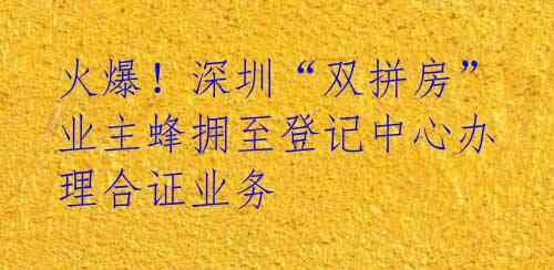 火爆！深圳“双拼房”业主蜂拥至登记中心办理合证业务 