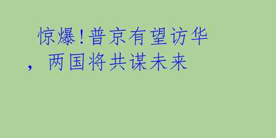惊爆!普京有望访华,两国将共谋未来