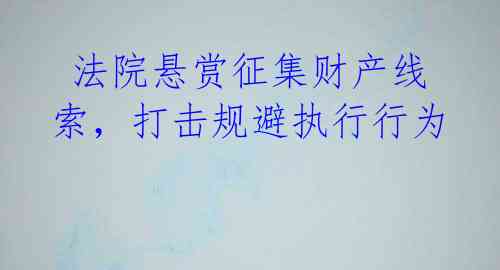  法院悬赏征集财产线索，打击规避执行行为 