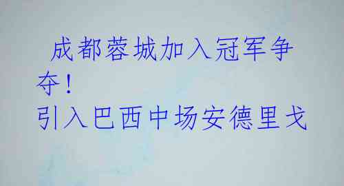 成都蓉城加入冠军争夺! 引入巴西中场安德里戈