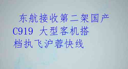  东航接收第二架国产C919 大型客机搭档执飞沪蓉快线 