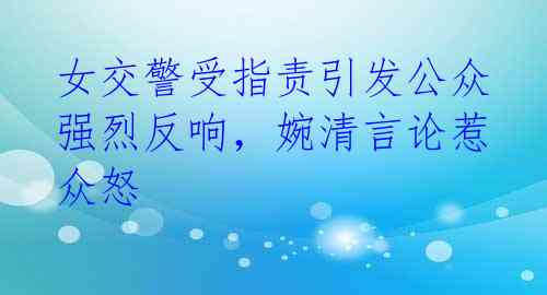 女交警受指责引发公众强烈反响,婉清言论惹众怒