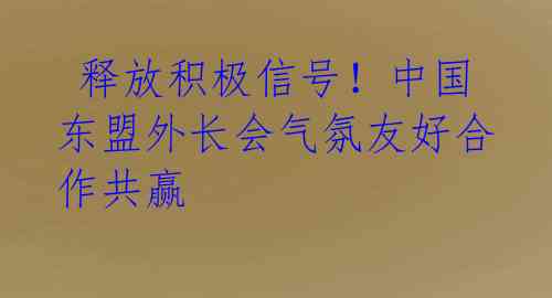 释放积极信号!中国东盟外长会气氛友好合作共赢