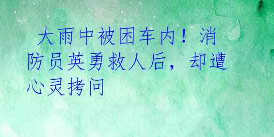 大雨中被困车内!消防员英勇救人后,却遭心灵拷问