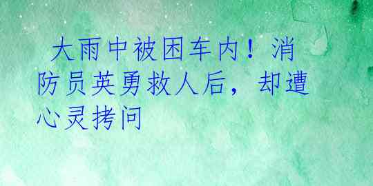  大雨中被困车内！消防员英勇救人后，却遭心灵拷问 