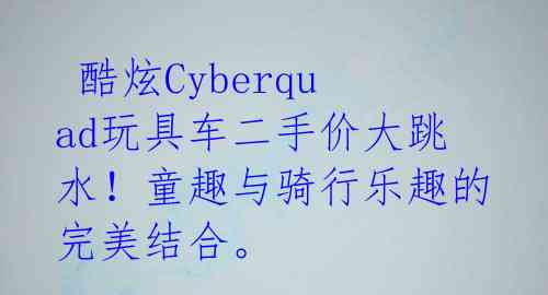 酷炫Cyberquad玩具车二手价大跳水!童趣与骑行乐趣的完美结合。