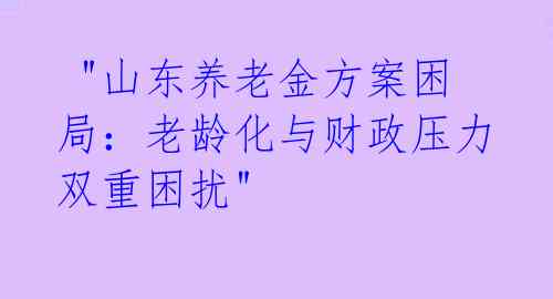 "山东养老金方案困局:老龄化与财政压力双重困扰"