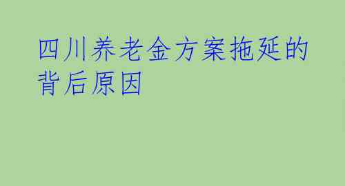 四川养老金方案拖延的背后原因 