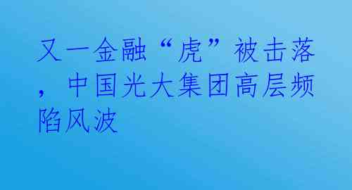 又一金融“虎”被击落，中国光大集团高层频陷风波 