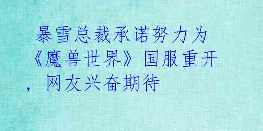 暴雪总裁承诺努力为《魔兽世界》国服重开, 网友兴奋期待