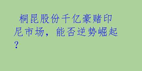 桐昆股份千亿豪赌印尼市场,能否逆势崛起?