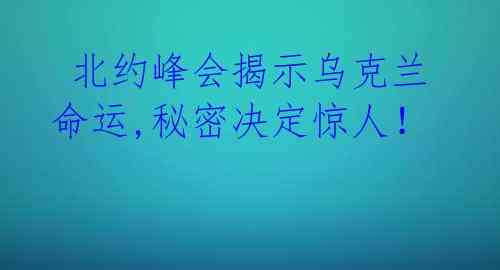 北约峰会揭示乌克兰命运,秘密决定惊人!