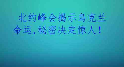  北约峰会揭示乌克兰命运,秘密决定惊人！ 