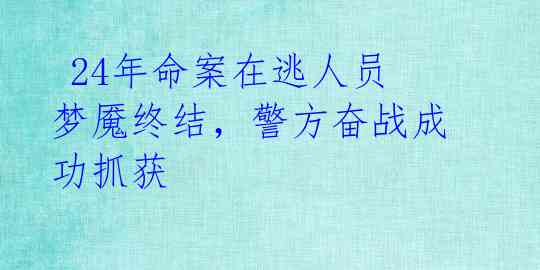 24年命案在逃人员梦魇终结,警方奋战成功抓获