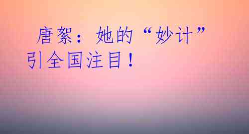 唐絮:她的“妙计”引全国注目!
