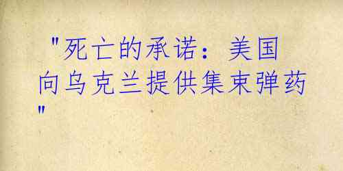 "死亡的承诺:美国向乌克兰提供集束弹药"