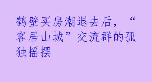 鹤壁买房潮退去后，“客居山城”交流群的孤独摇摆 