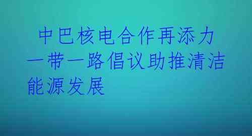 中巴核电合作再添力 一带一路倡议助推清洁能源发展