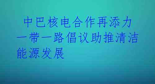  中巴核电合作再添力 一带一路倡议助推清洁能源发展 