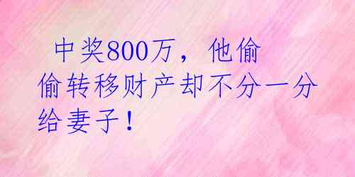 中奖800万,他偷偷转移财产却不分一分给妻子!