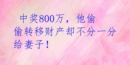  中奖800万，他偷偷转移财产却不分一分给妻子！ 