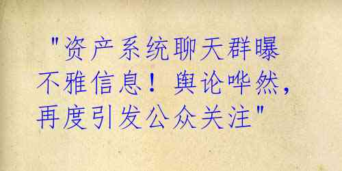 "资产系统聊天群曝不雅信息!舆论哗然,再度引发公众关注"