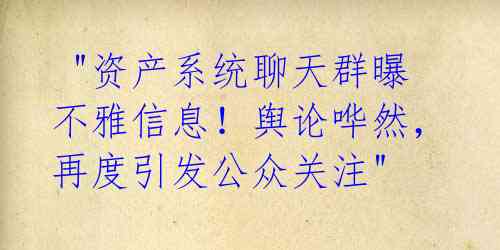  "资产系统聊天群曝不雅信息！舆论哗然，再度引发公众关注" 