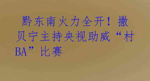  黔东南火力全开！撒贝宁主持央视助威“村BA”比赛 