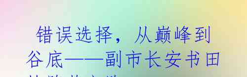 错误选择,从巅峰到谷底——副市长安书田的堕落之路