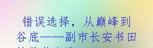  错误选择，从巅峰到谷底——副市长安书田的堕落之路 