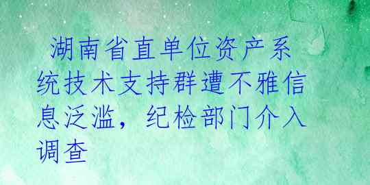 湖南省直单位资产系统技术支持群遭不雅信息泛滥,纪检部门介入调查