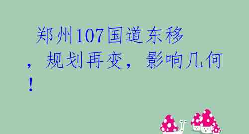  郑州107国道东移，规划再变，影响几何！ 