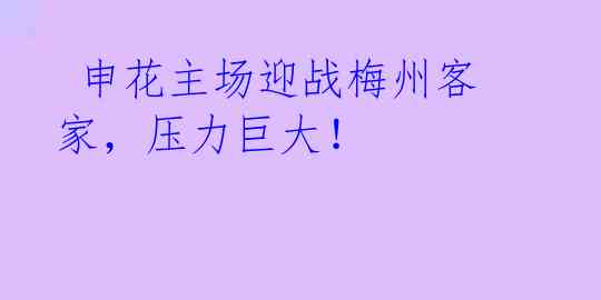  申花主场迎战梅州客家，压力巨大！ 