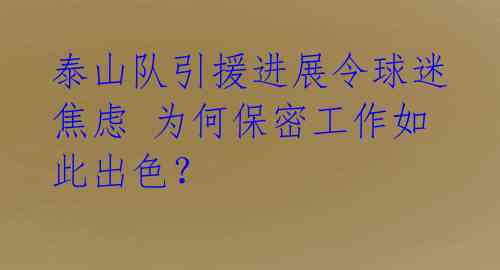 泰山队引援进展令球迷焦虑 为何保密工作如此出色?