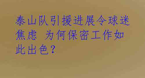 泰山队引援进展令球迷焦虑 为何保密工作如此出色？ 