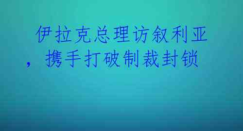 伊拉克总理访叙利亚,携手打破制裁封锁