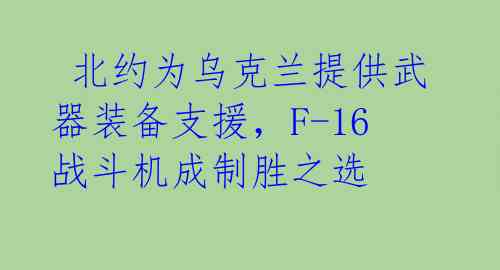  北约为乌克兰提供武器装备支援，F-16战斗机成制胜之选 