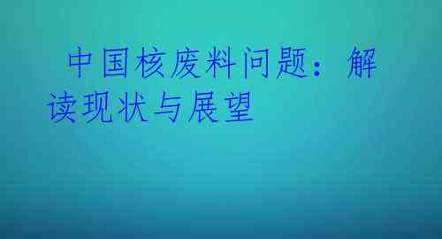 中国核废料问题:解读现状与展望