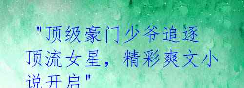 "顶级豪门少爷追逐顶流女星,精彩爽文小说开启"