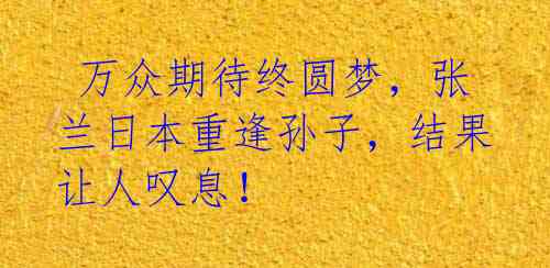 万众期待终圆梦,张兰日本重逢孙子,结果让人叹息!