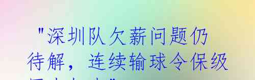 "深圳队欠薪问题仍待解,连续输球令保级压力加大"