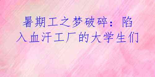 暑期工之梦破碎:陷入血汗工厂的大学生们