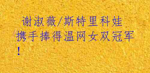 谢淑薇/斯特里科娃携手捧得温网女双冠军!