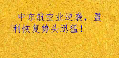 中东航空业逆袭,盈利恢复势头迅猛!